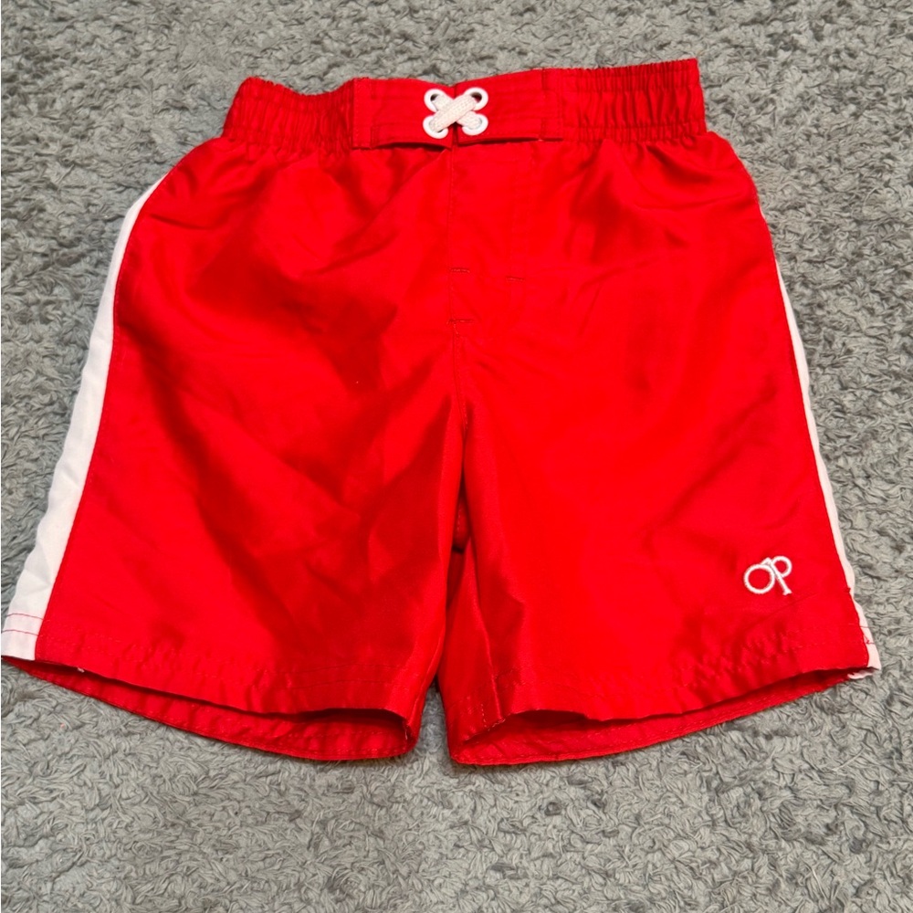 Baby OP Red and White Casual Swim Trunks